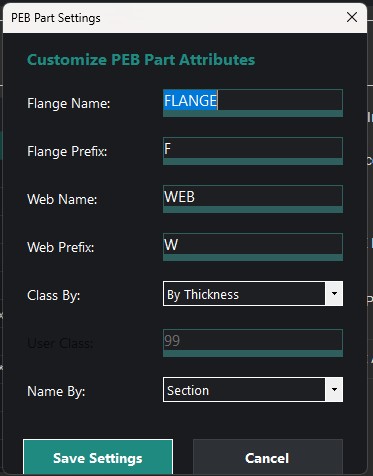 Cấu hình thuộc tính cấu kiện trong Part Settings